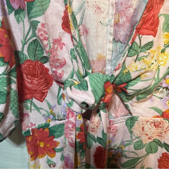 Old Navy Linen Floral Cottagecore Puff Sleeve Cut Out Midi Dress Size Medium - Picture 6 of 11